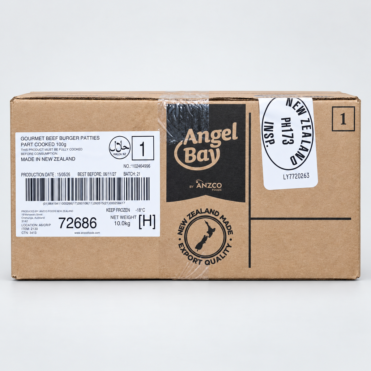 Angel Bay Gourmet Beef Burger Patties 100g carton – 100 patties