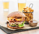 Angel Bay Gourmet Beef Burger Patties 100g served in a burger