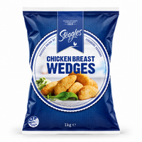Steggles Chicken Breast Wedges 1kg frozen retail bag displayed against a clean white background.