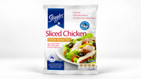 Steggles Oven Roasted Sliced Chicken 1kg bag displayed against a clean white background.