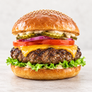 Cooked Angel Bay 150g Angus beef burger with cheese, lettuce, tomato, pickles and burger sauce