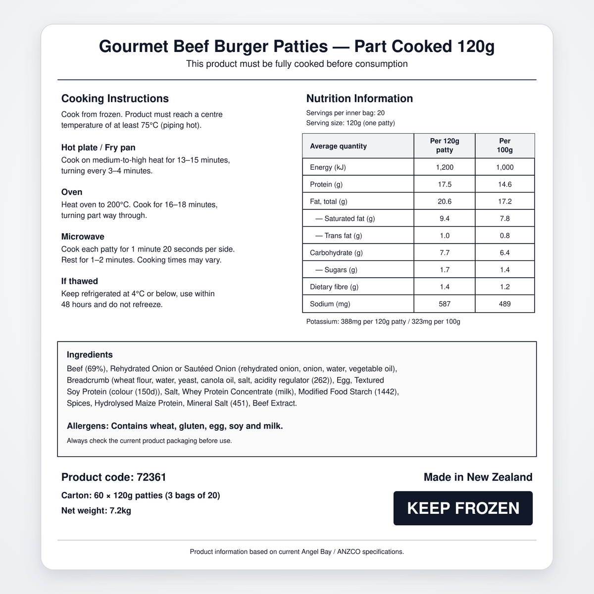 Angel Bay Gourmet Beef Burger Patties 120g nutrition and product information