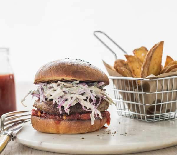 Angel Bay Gourmet Beef Burger Patties 120g served in a burger